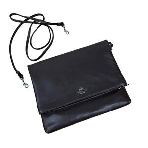 Coach Foldover Shoulder Crossbody Bag Dark Brown Leather‎ Silver Logo